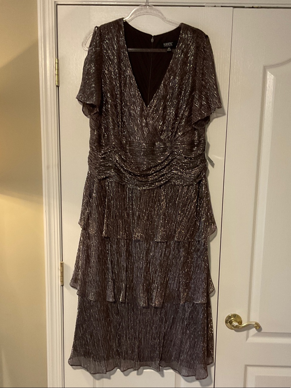 Ignite Metallic Bronze Tiered V-Neck Dress